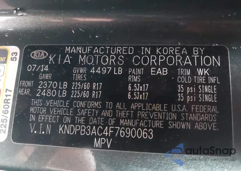 2015 Kia Sportage Lx z USA, uszkodzony, nr VIN KNDPB3AC4F7690063